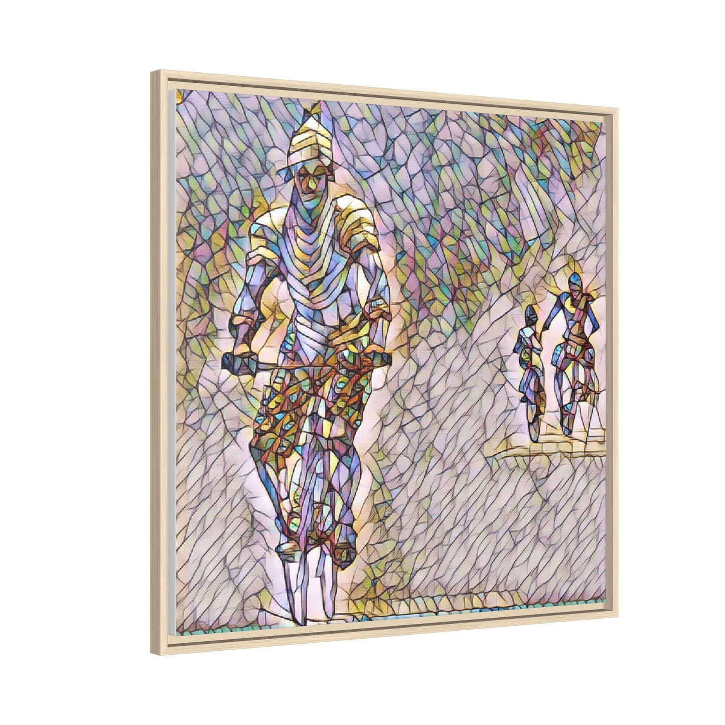 Cyclists Mosaic Matte Canvas Framed Wall Art