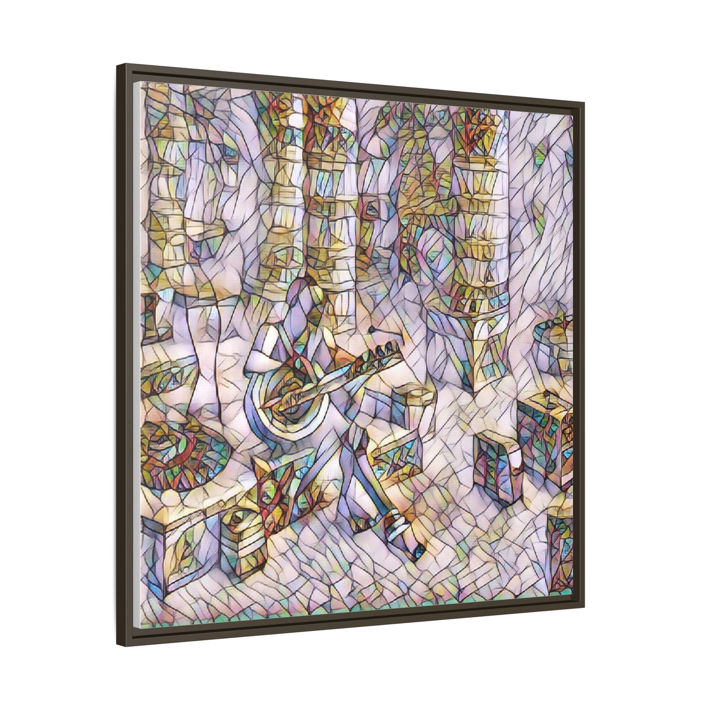 Framed Matte Canvas Art - Abstract Guitarist in Colorful Mosaic