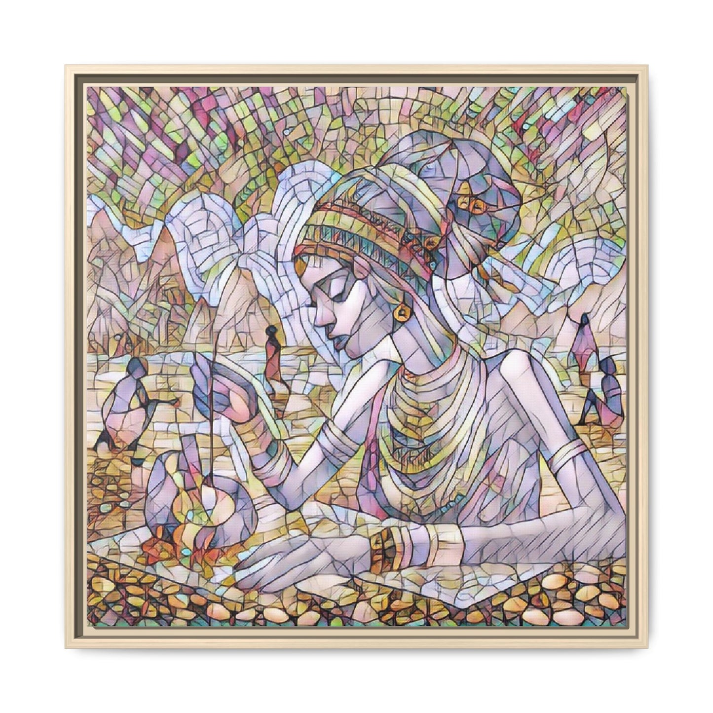 Framed Matte Canvas Art — Mosaic-Inspired Egyptian Woman Illustration