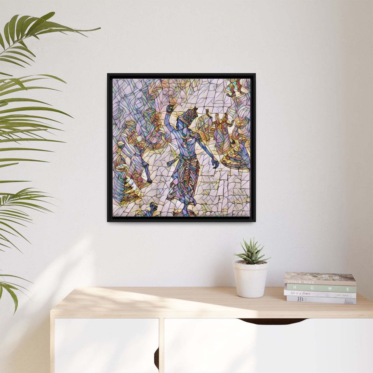 Framed Canvas Art — Colorful Mosaic Krishna Dance Print