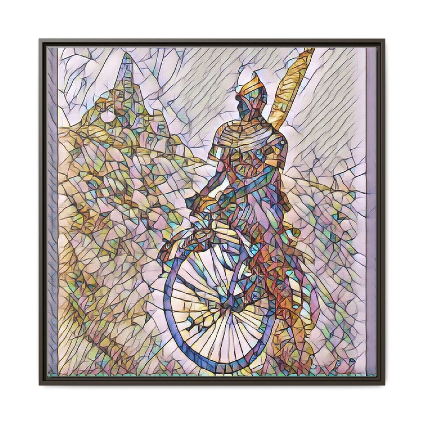 Cyclist Stained Glass Art Print — Framed Matte Canvas