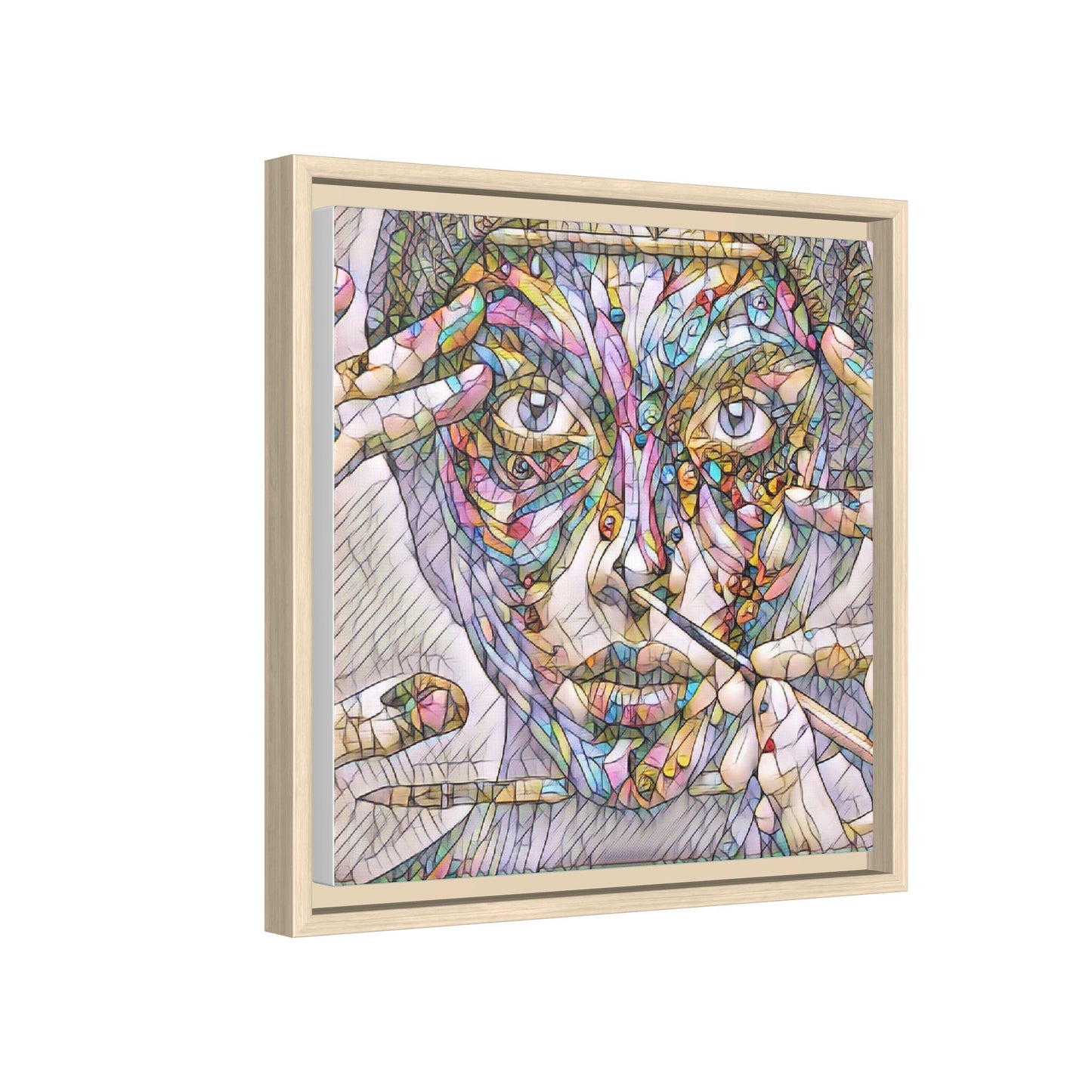 Framed Abstract Mosaic Face Canvas — Colorful Modern Wall Art