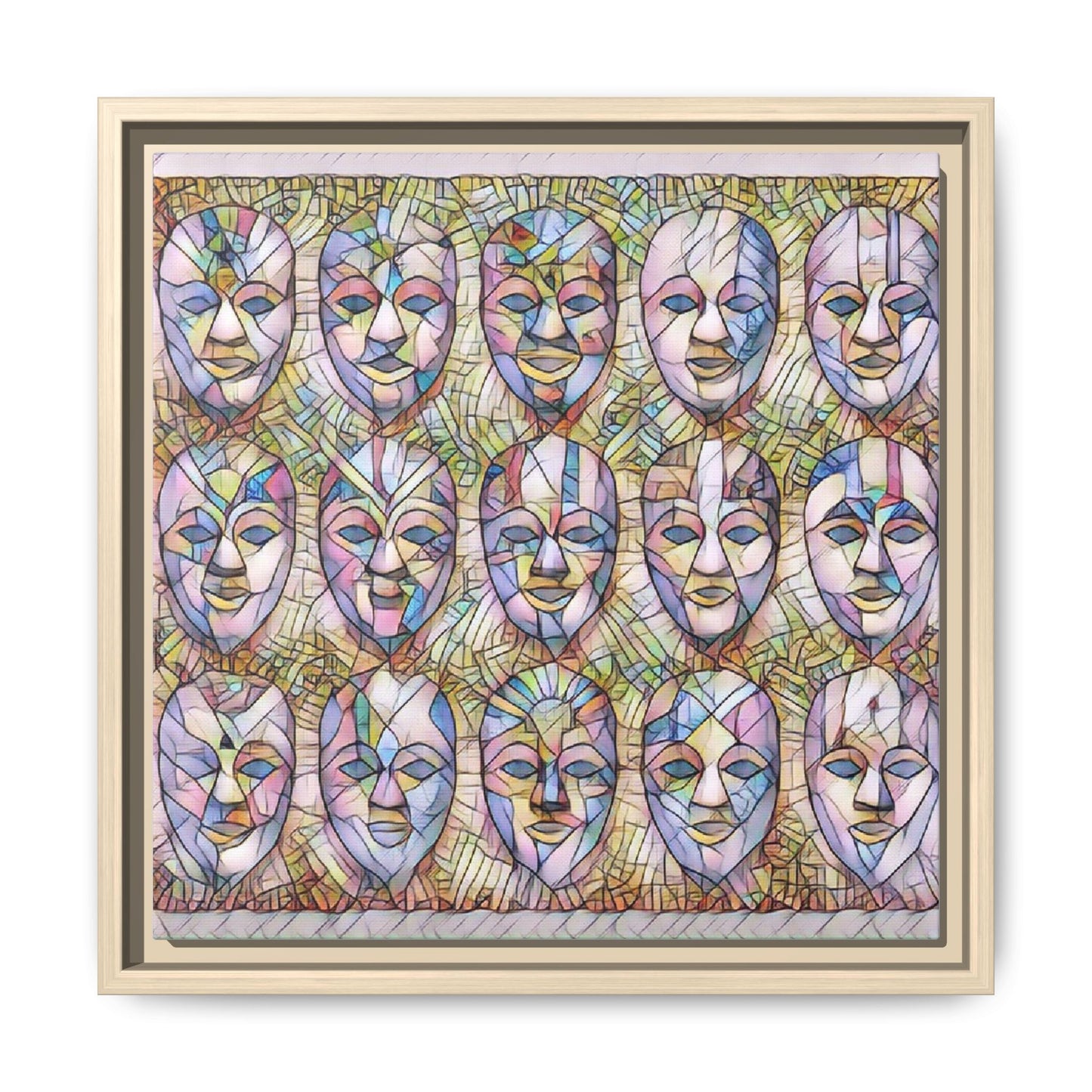Abstract Mask Art Matte Canvas Print — Framed Multicolor Wall Art