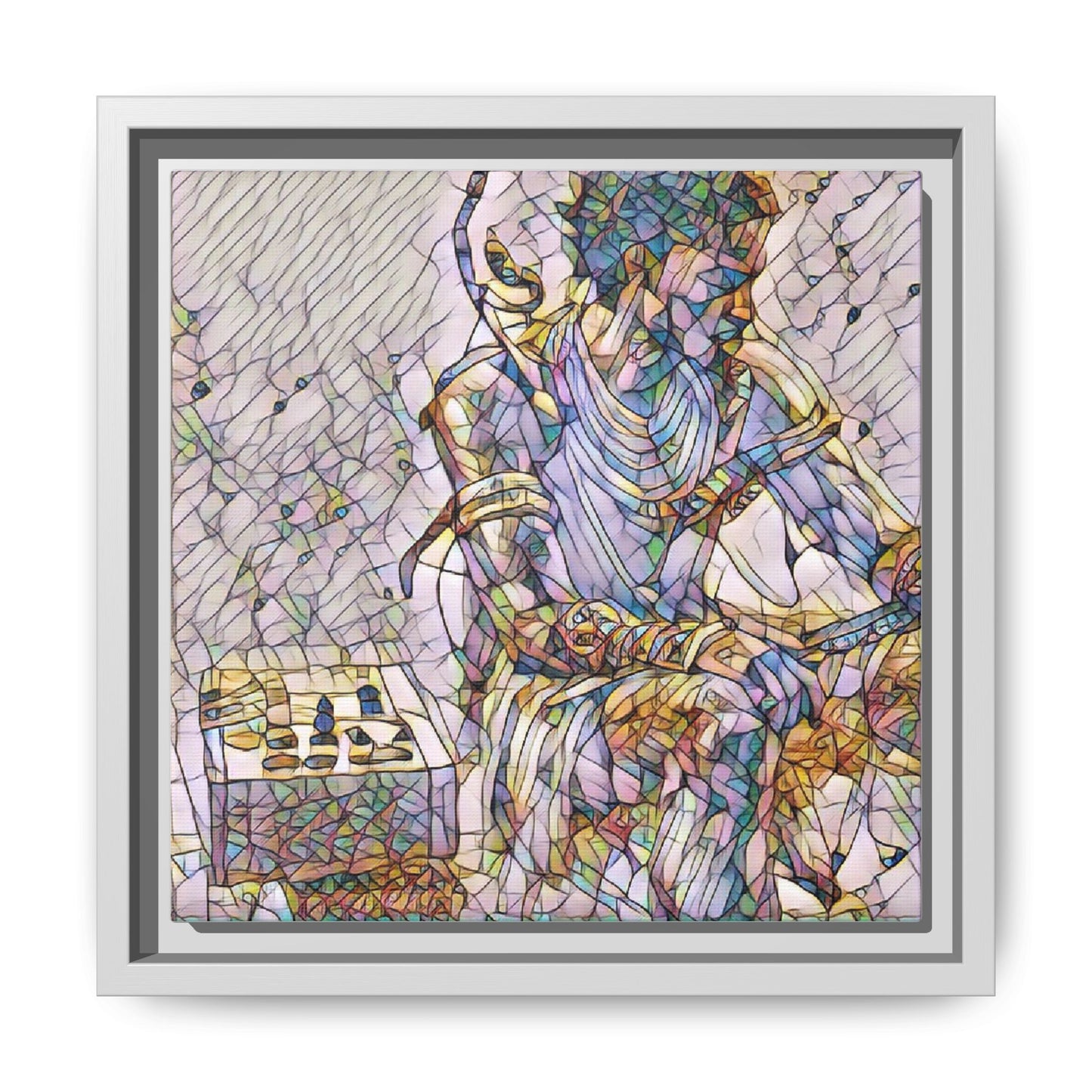 Framed Matte Canvas Art — Abstract Stained-Glass Chess Player