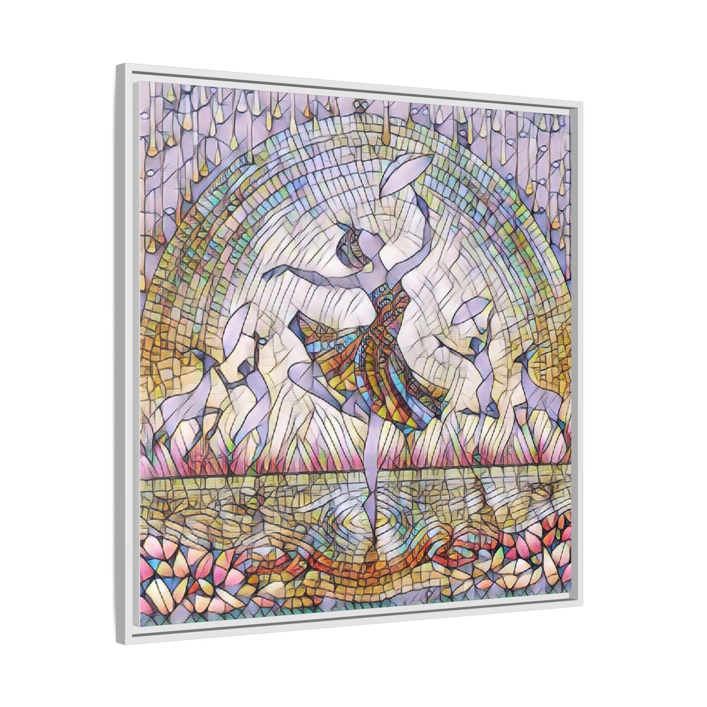 Stained Glass Ballerina Framed Canvas Art — Dancer Mosaic Wall Decor