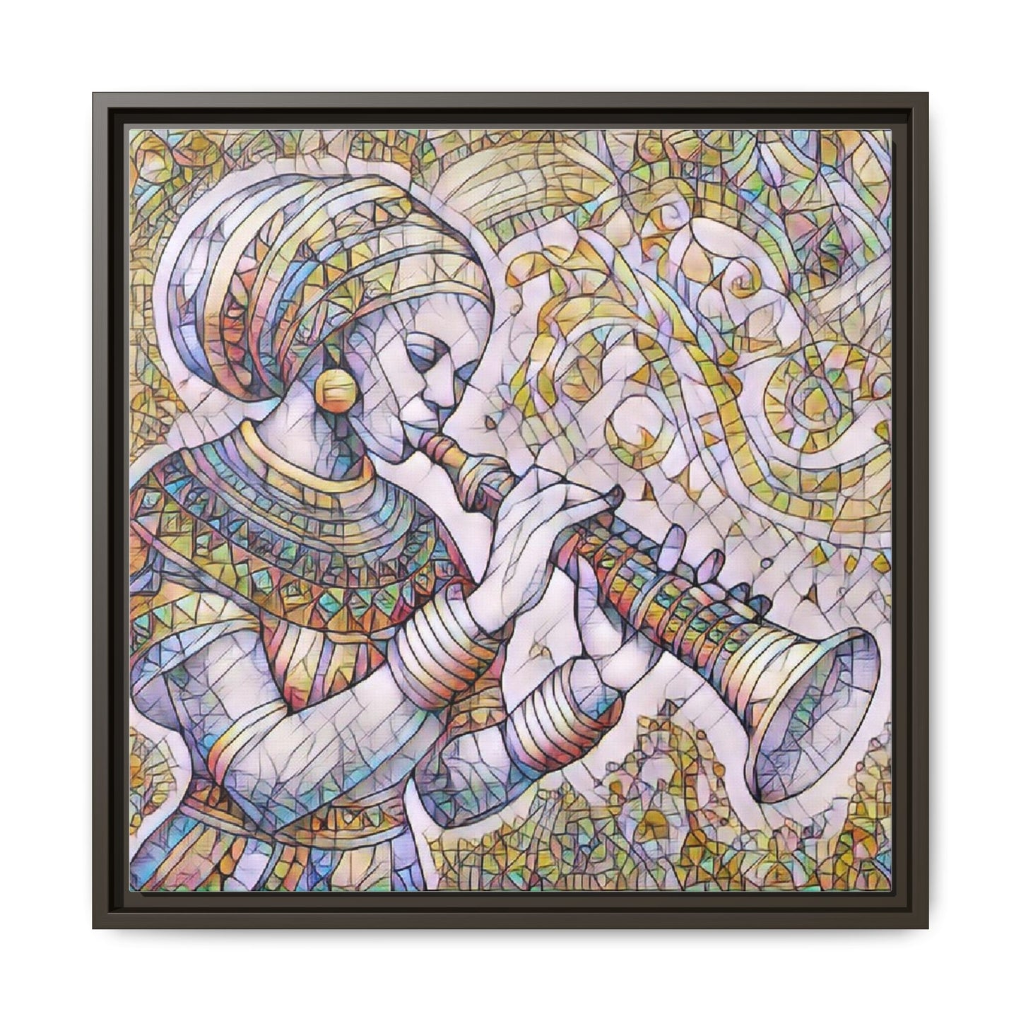 Egyptian Flutist Mosaic Matte Canvas Framed Art