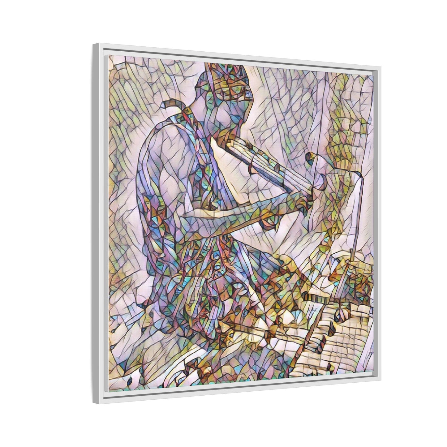Abstract Violinist Matte Framed Canvas – Colorful Musical Art Print