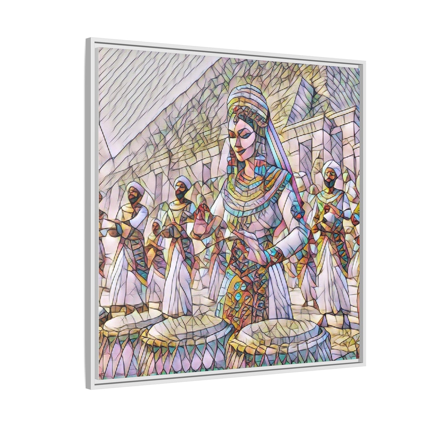 Egyptian Drummers Framed Canvas Art — Colorful Egyptian Dancer Wall Decor