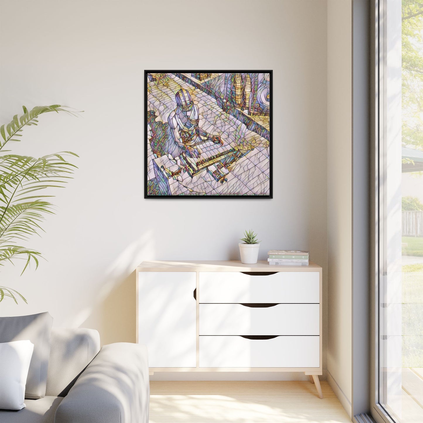 Abstract DJ Skateboarder Matte Framed Canvas – Colorful Urban Music Art Print