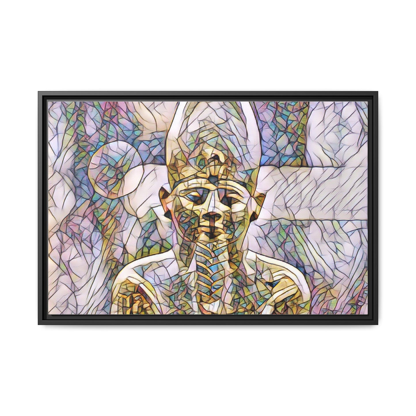 Egyptian Pharaoh Stained-Glass Style Matte Canvas Print, Framed