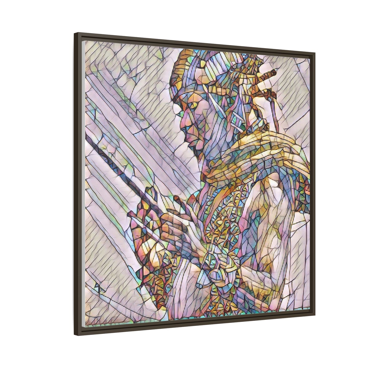 Framed Canvas Art - Colorful Tribal Warrior Portrait (Matte)