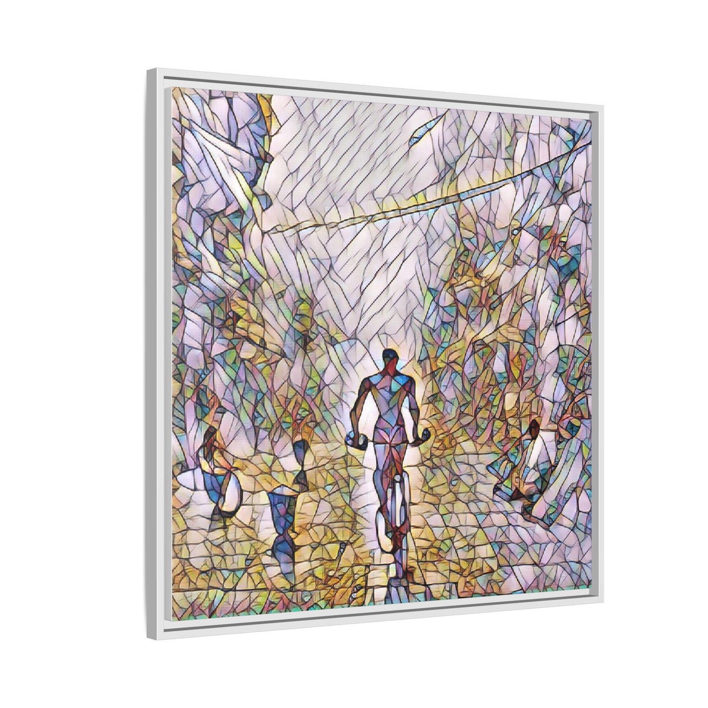 Cyclist Stained-Glass Matte Canvas Framed Wall Art