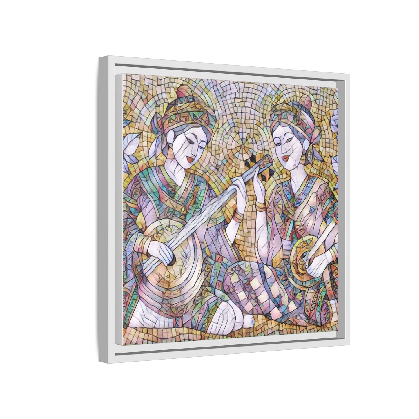 Framed Mosaic Musician Canvas Art — Ethnic Duo Wall Decor