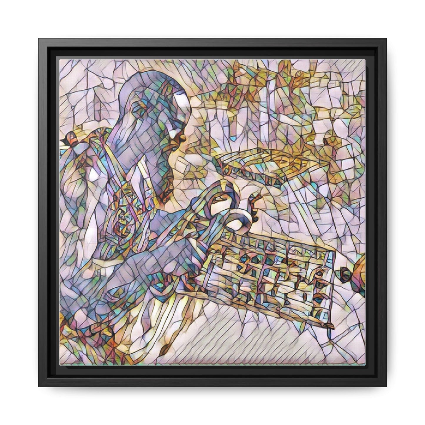 Framed Matte Canvas Art – Abstract Musician with Keyboard (Multi-Color)