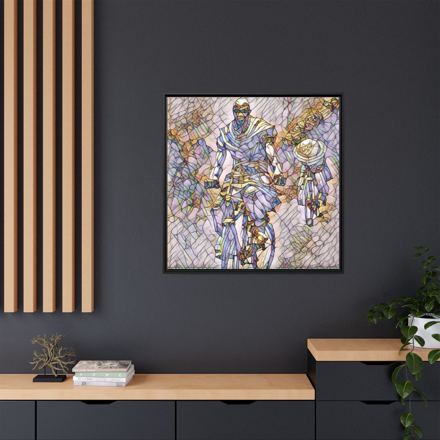 Framed Matte Canvas — Abstract Cyclist Artwork (Multi‑Color)