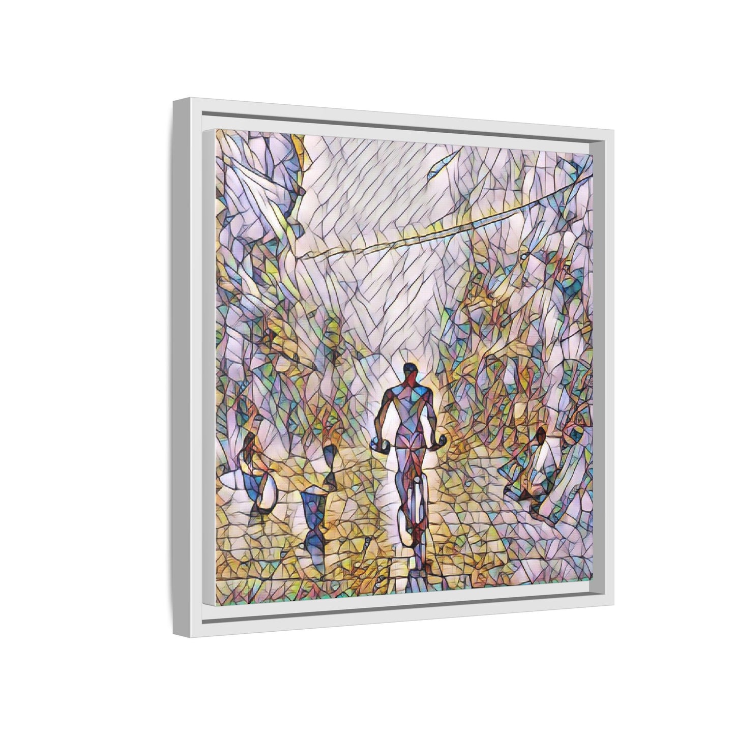 Cyclist Stained-Glass Matte Canvas Framed Wall Art