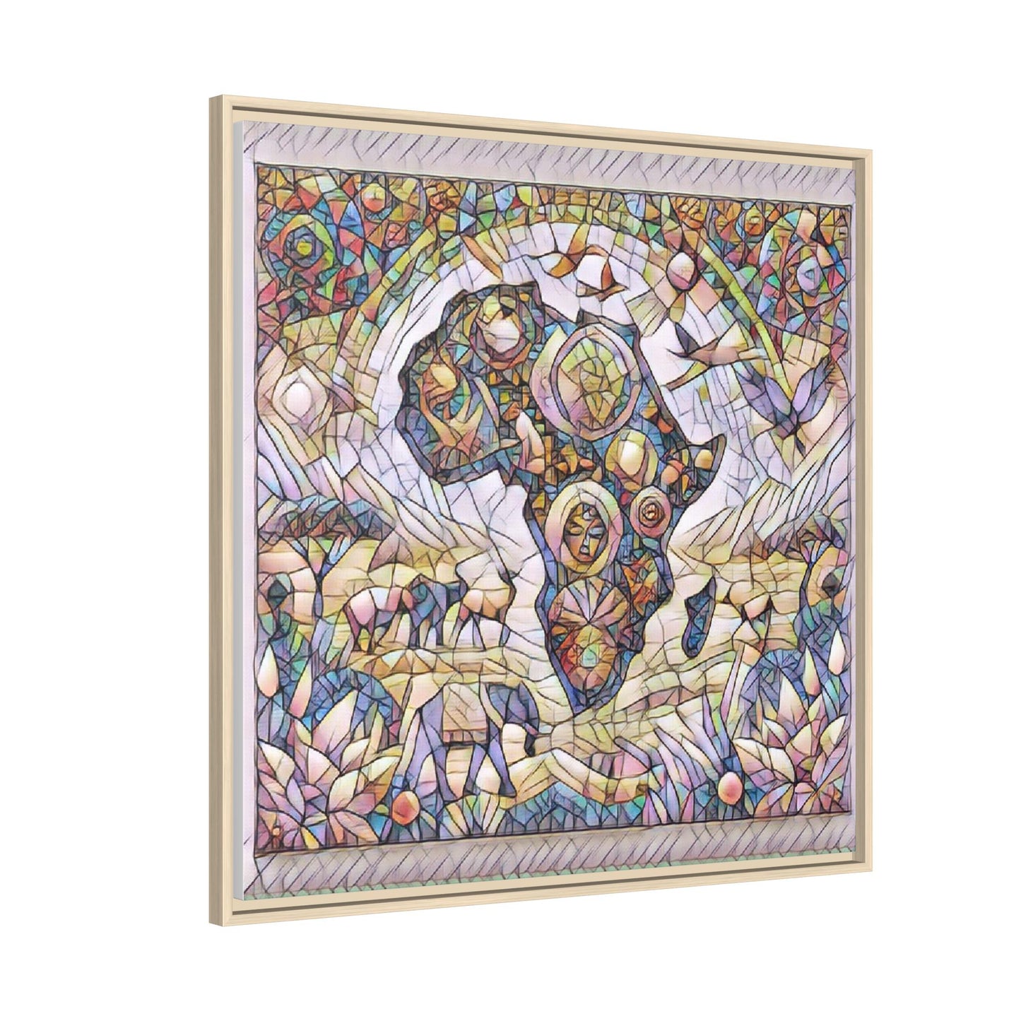 Abstract Mosaic Africa Framed Canvas — Colorful Stained-Glass Wall Art