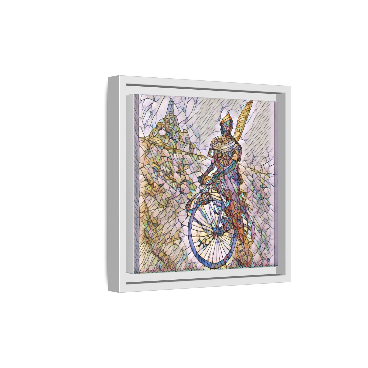 Cyclist Stained Glass Art Print — Framed Matte Canvas