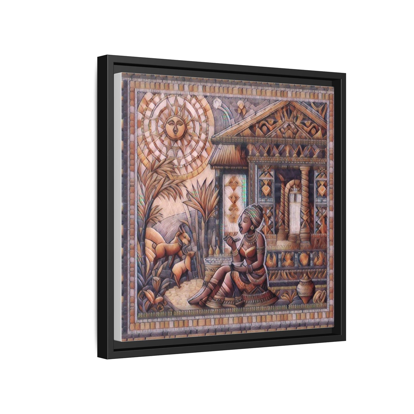 Egyptian Goddess Mosaic Framed Canvas Art — Colorful Ancient Ritual Wall Decor