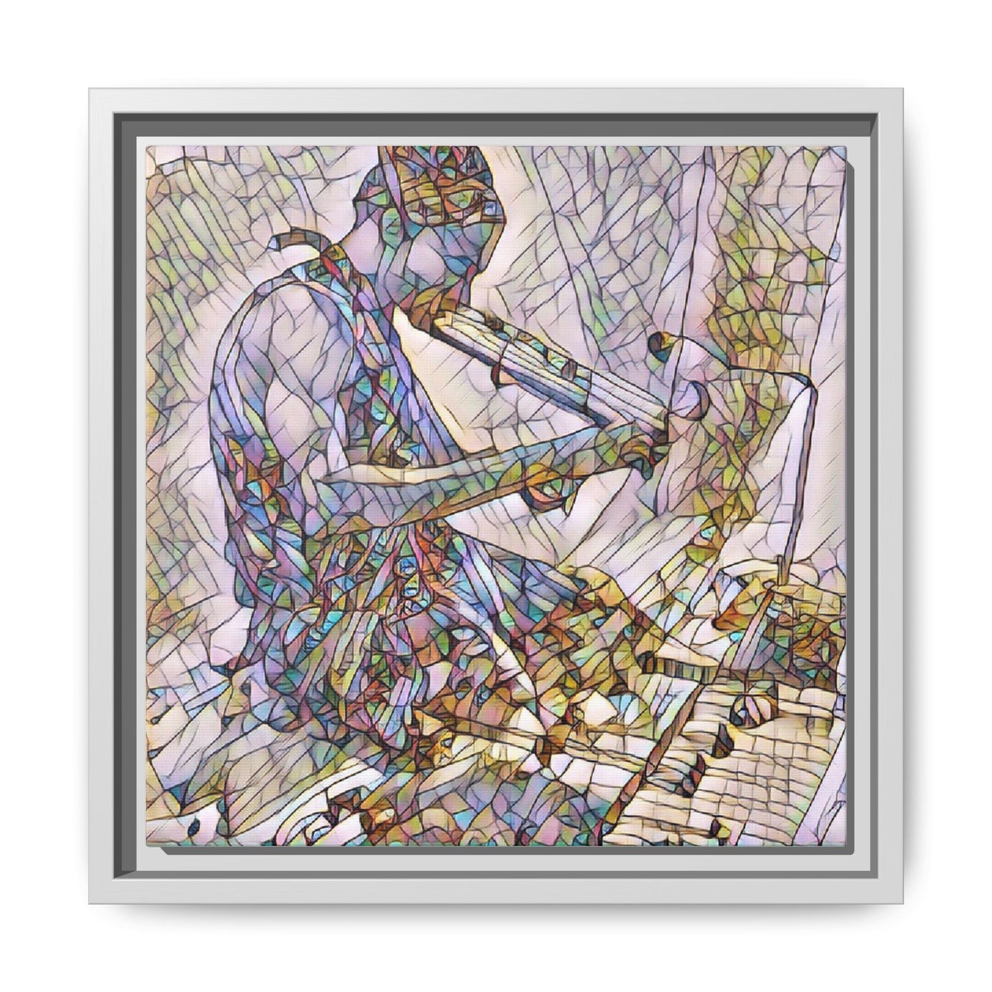 Abstract Violinist Matte Framed Canvas – Colorful Musical Art Print