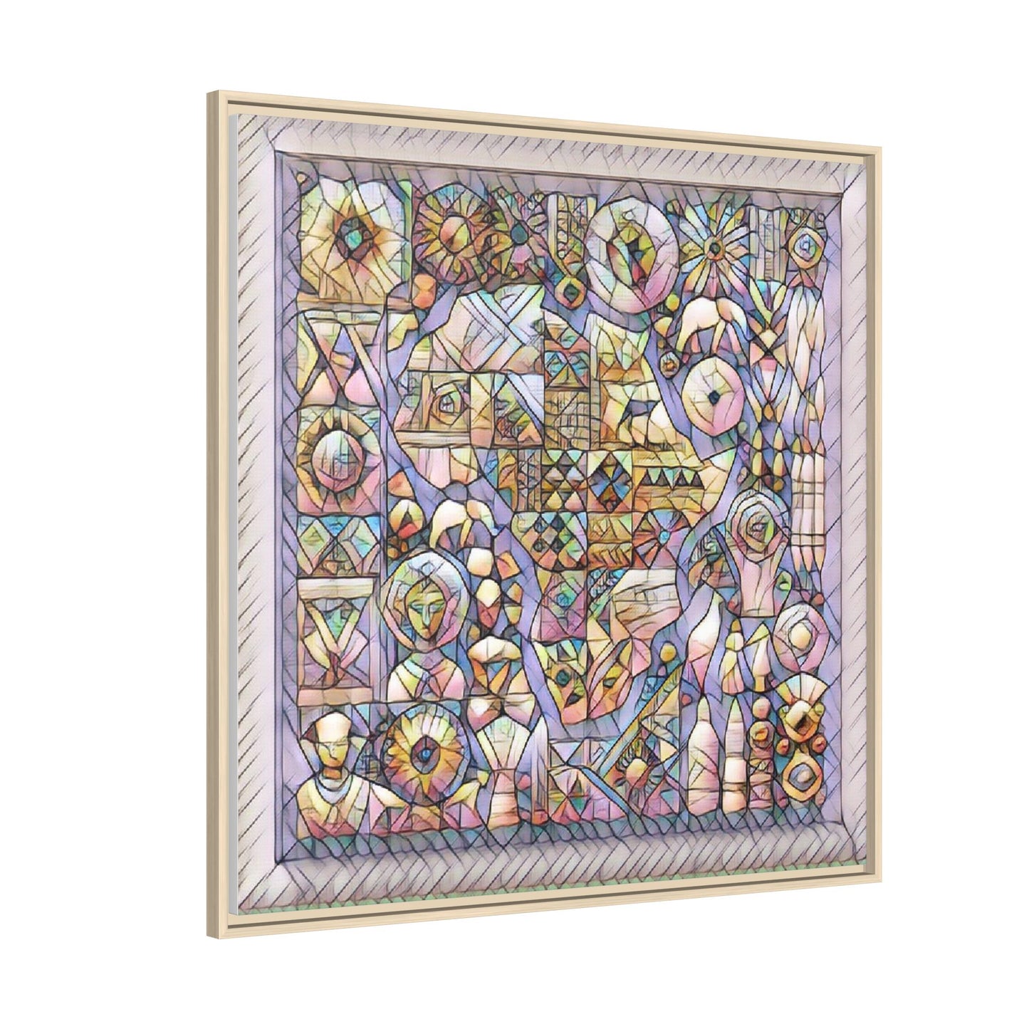 Framed Abstract Mosaic Matte Canvas Art — Pastel Geometric Wall Decor