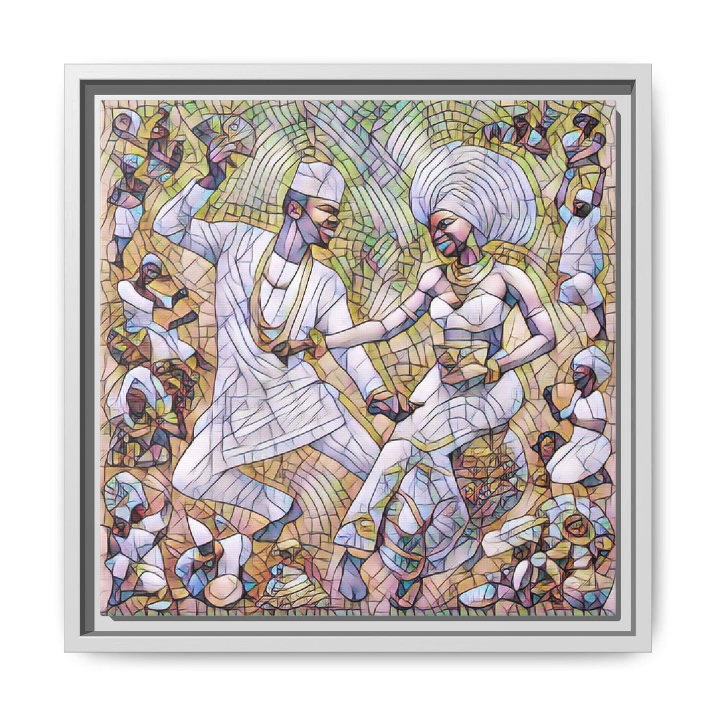 Afrobeat Celebration Matte Framed Canvas — Vibrant Dancers Wall Art