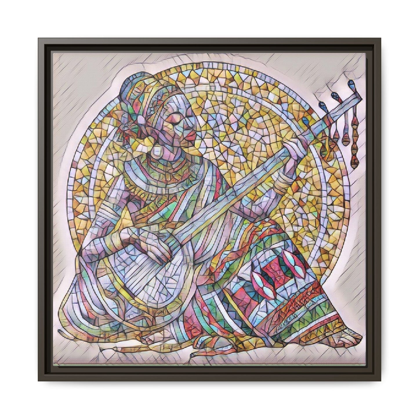 Framed Canvas Art - Colorful Mosaic Musician Wall Decor