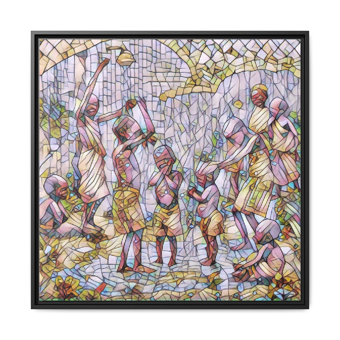 Framed Matte Canvas – Colorful Mosaic Children Playing Wall Art