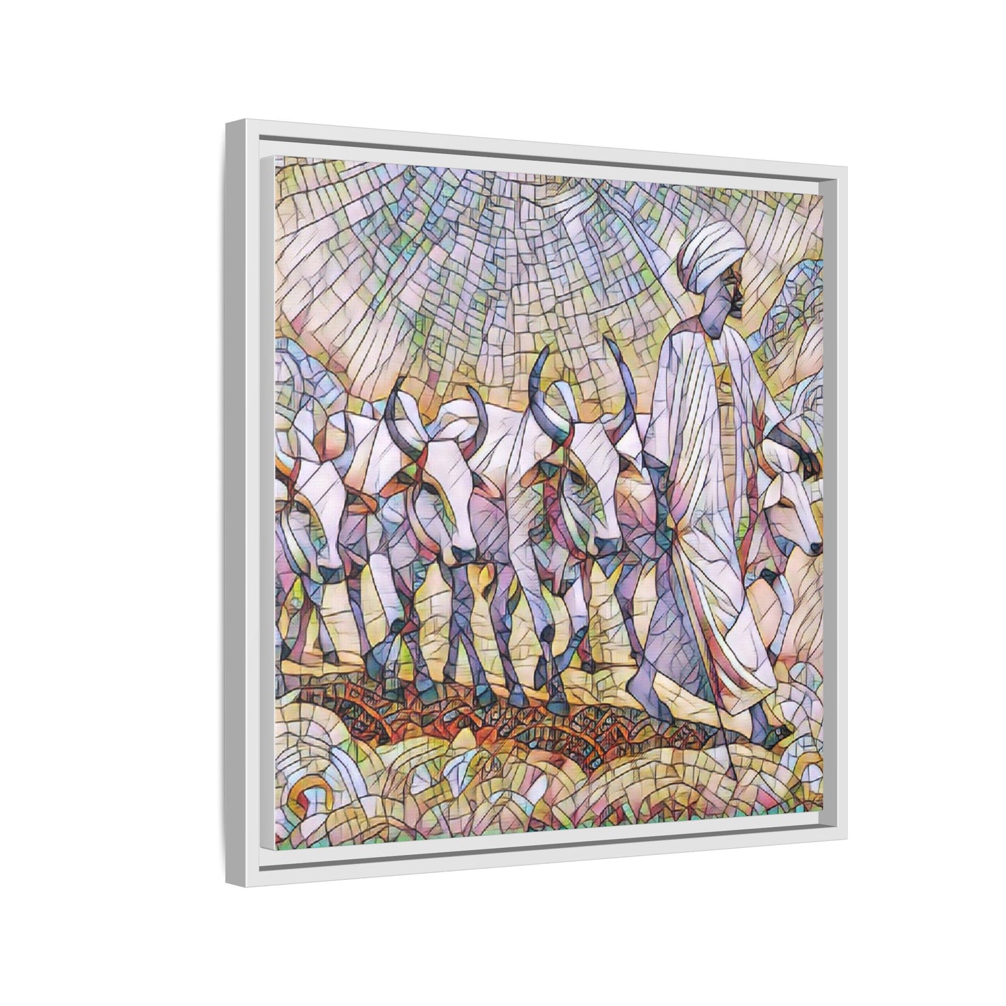 Framed Matte Canvas Art — African Herdsman Mosaic Print