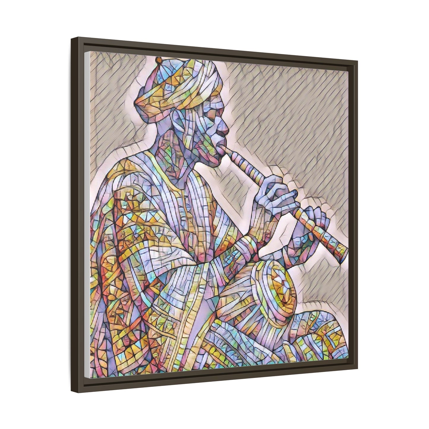Framed Canvas Art — Colorful Middle Eastern Flute Player Print