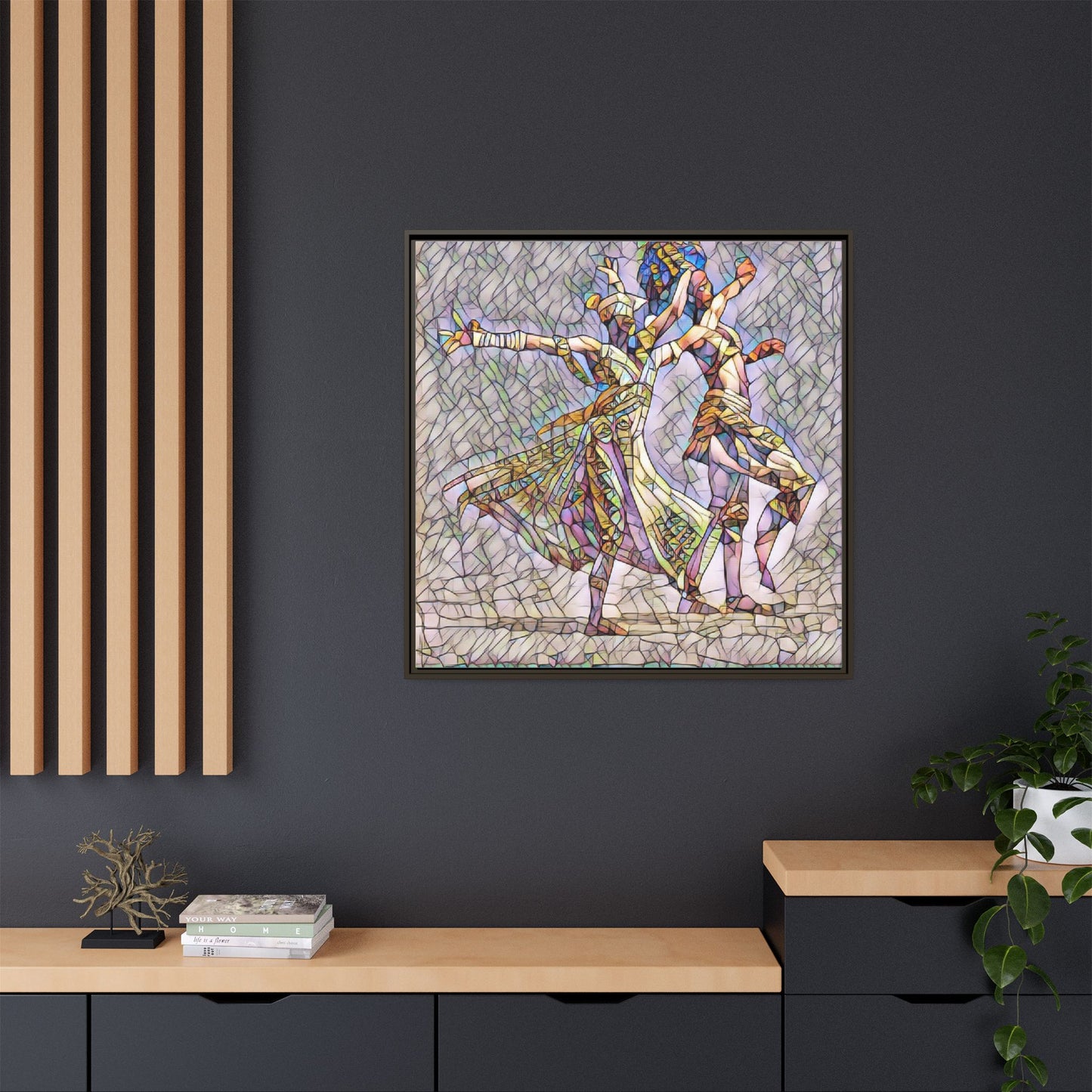 Framed Matte Canvas Wall Art — Abstract Dancers in Stained Glass Style