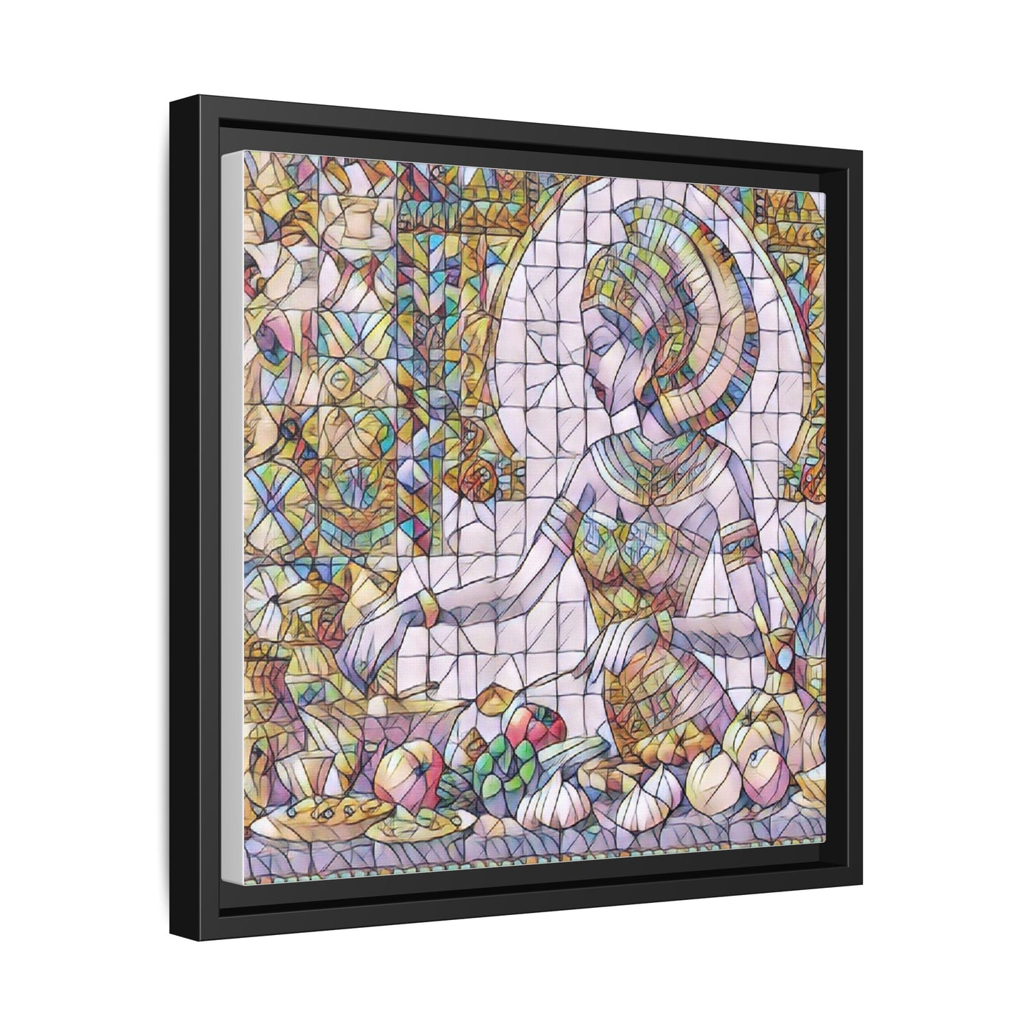 Egyptian Goddess Stained Glass Style Framed Canvas Art
