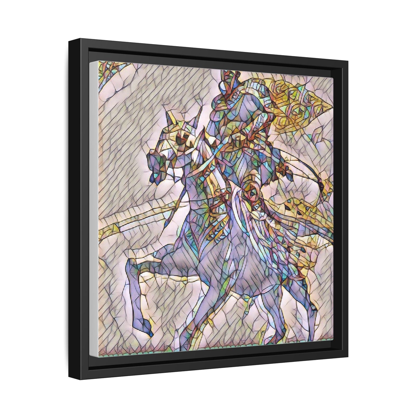 Framed Matte Canvas Art — Stained Glass Knight on Horse Fantasy Wall Decor