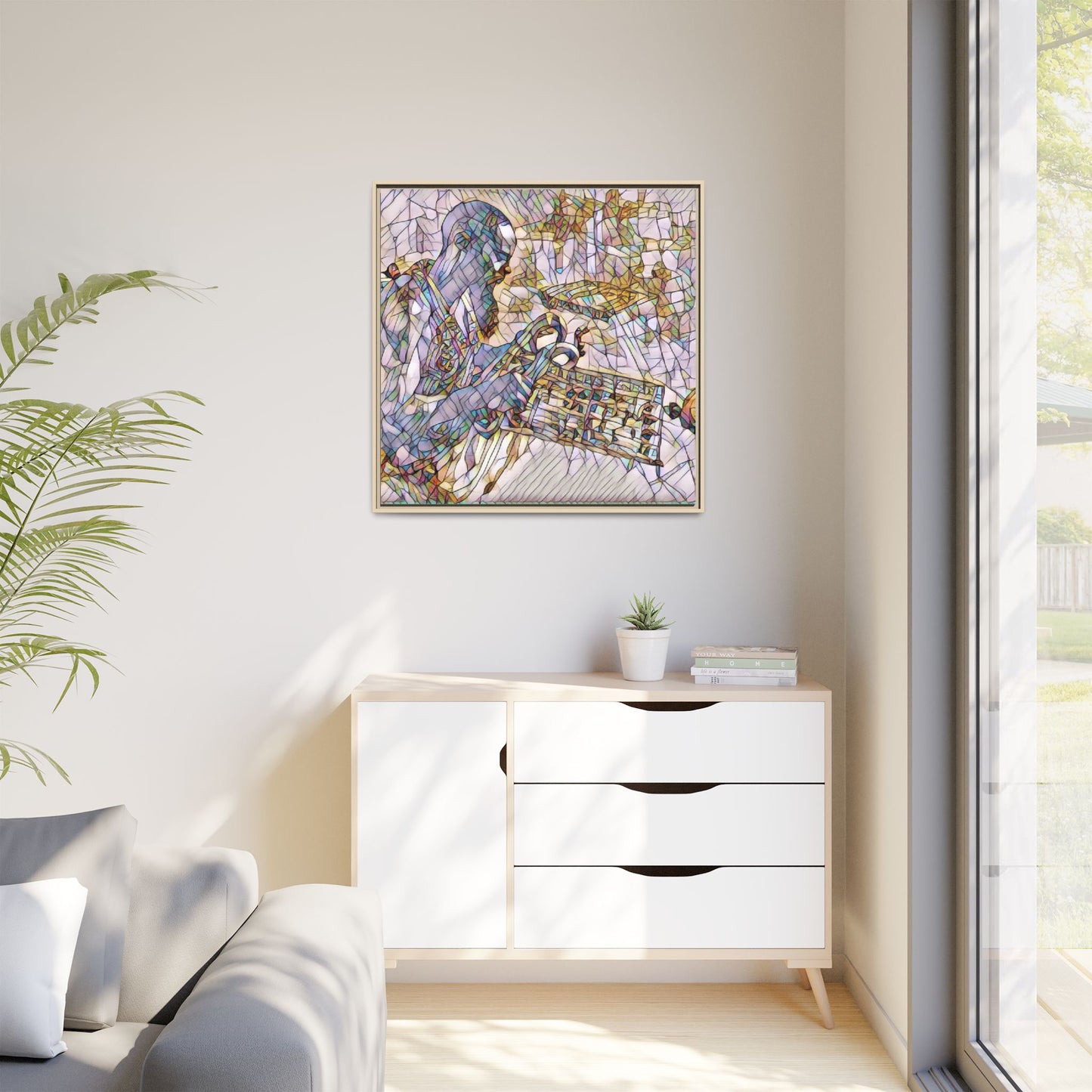 Framed Matte Canvas Art – Abstract Musician with Keyboard (Multi-Color)