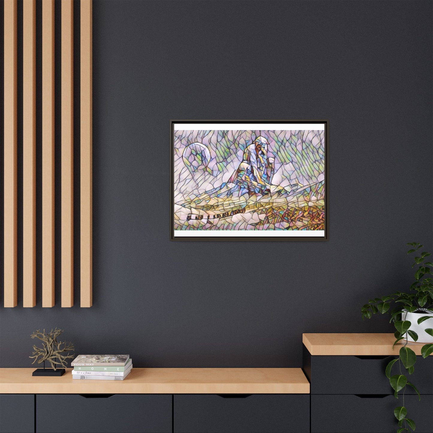 Stained-Glass Surfing Canvas Print — Framed Matte Wall Art