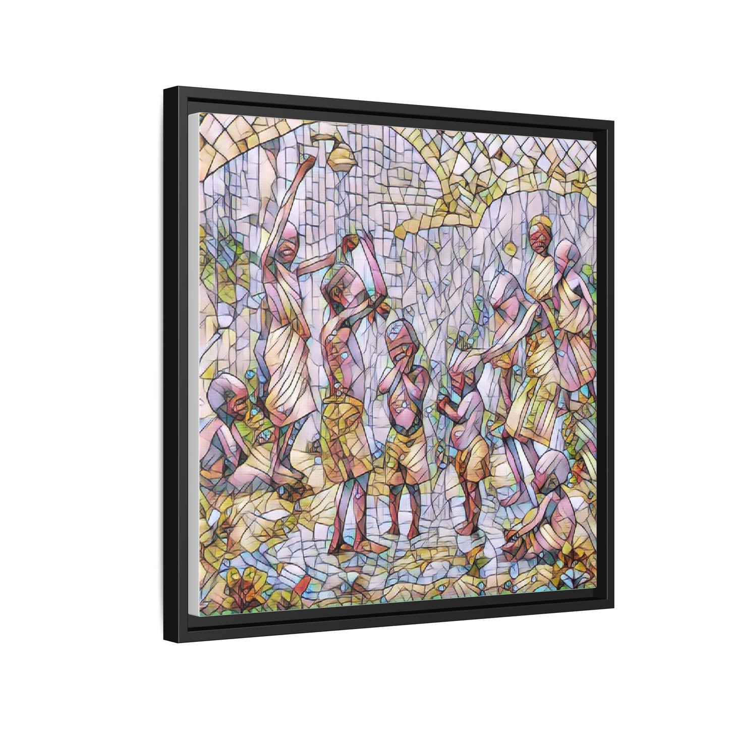 Framed Matte Canvas – Colorful Mosaic Children Playing Wall Art
