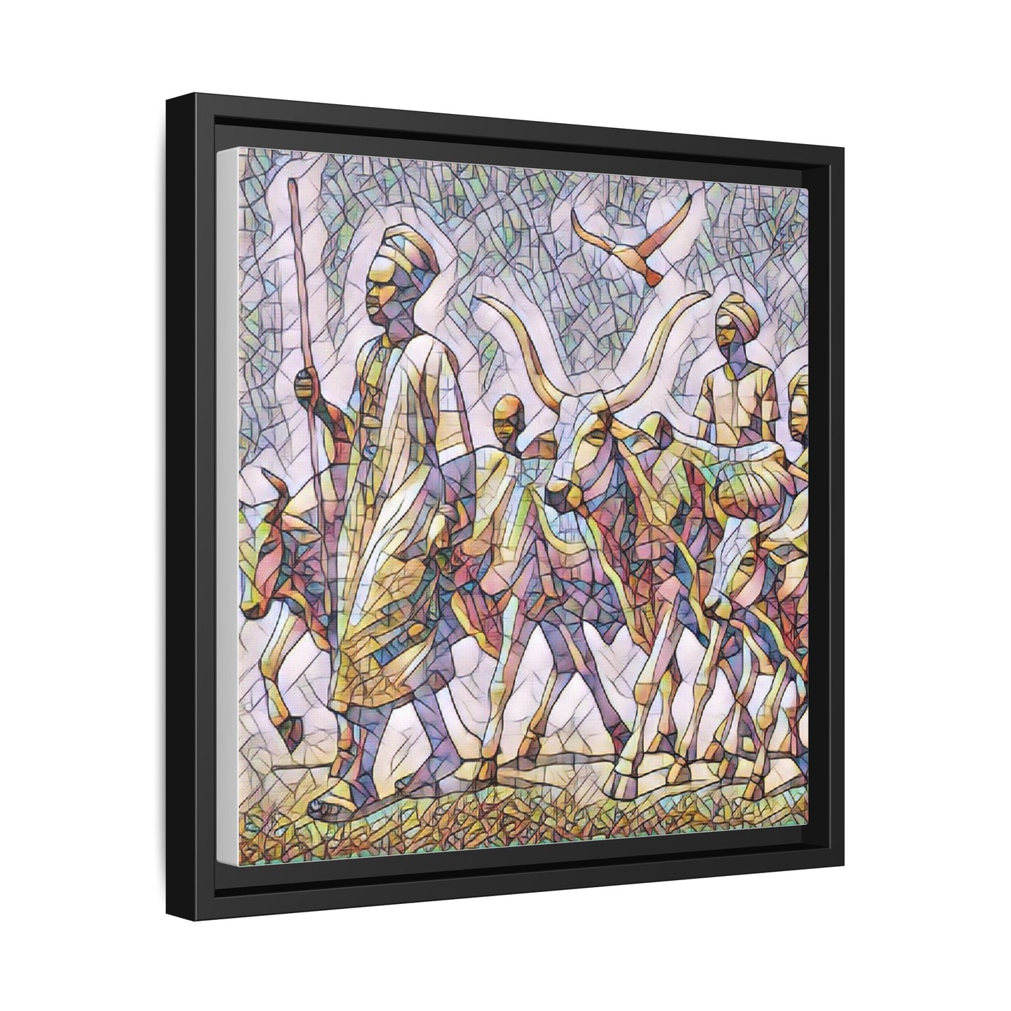 Framed Matte Canvas: Colorful African Herdsmen Art Print