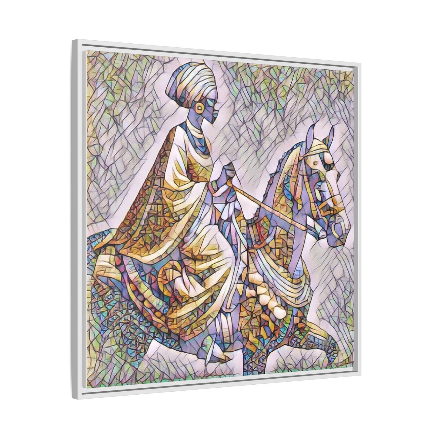 Mosaic Rider Framed Canvas Art — African Horsewoman Wall Decor