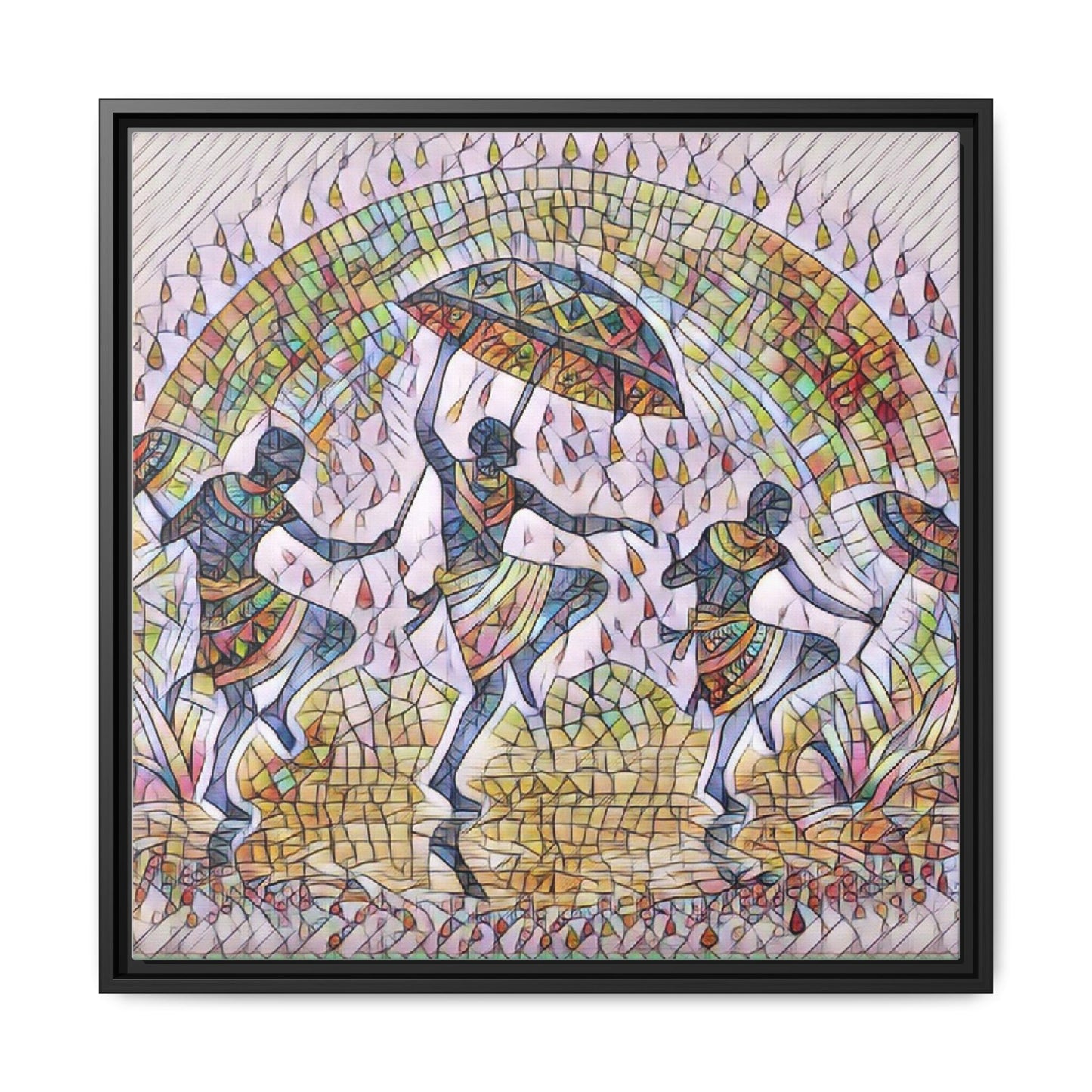 Framed Canvas Art — Colorful African Dance Mosaic