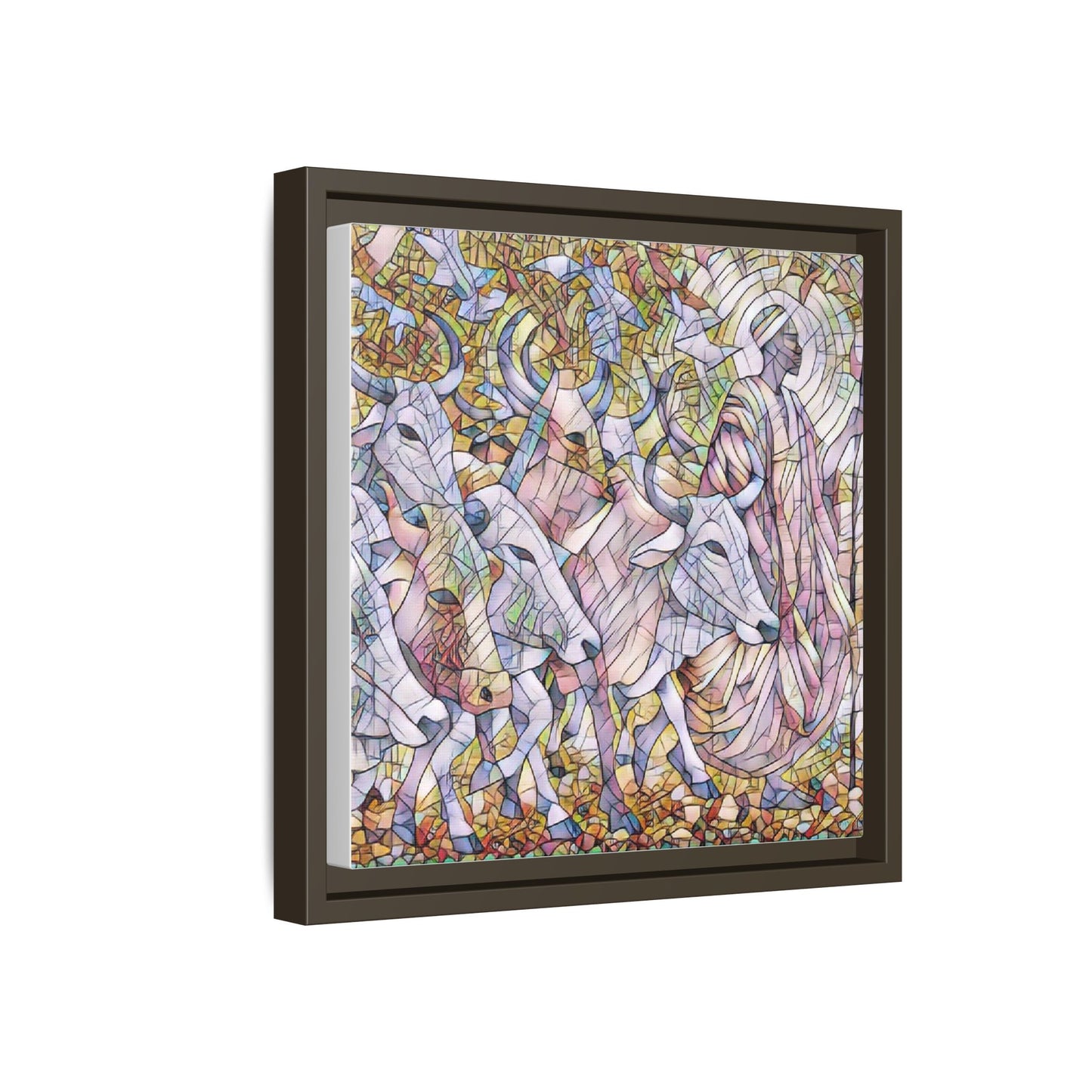 Framed Matte Canvas Art — Stained-Glass Style Cattle Herd