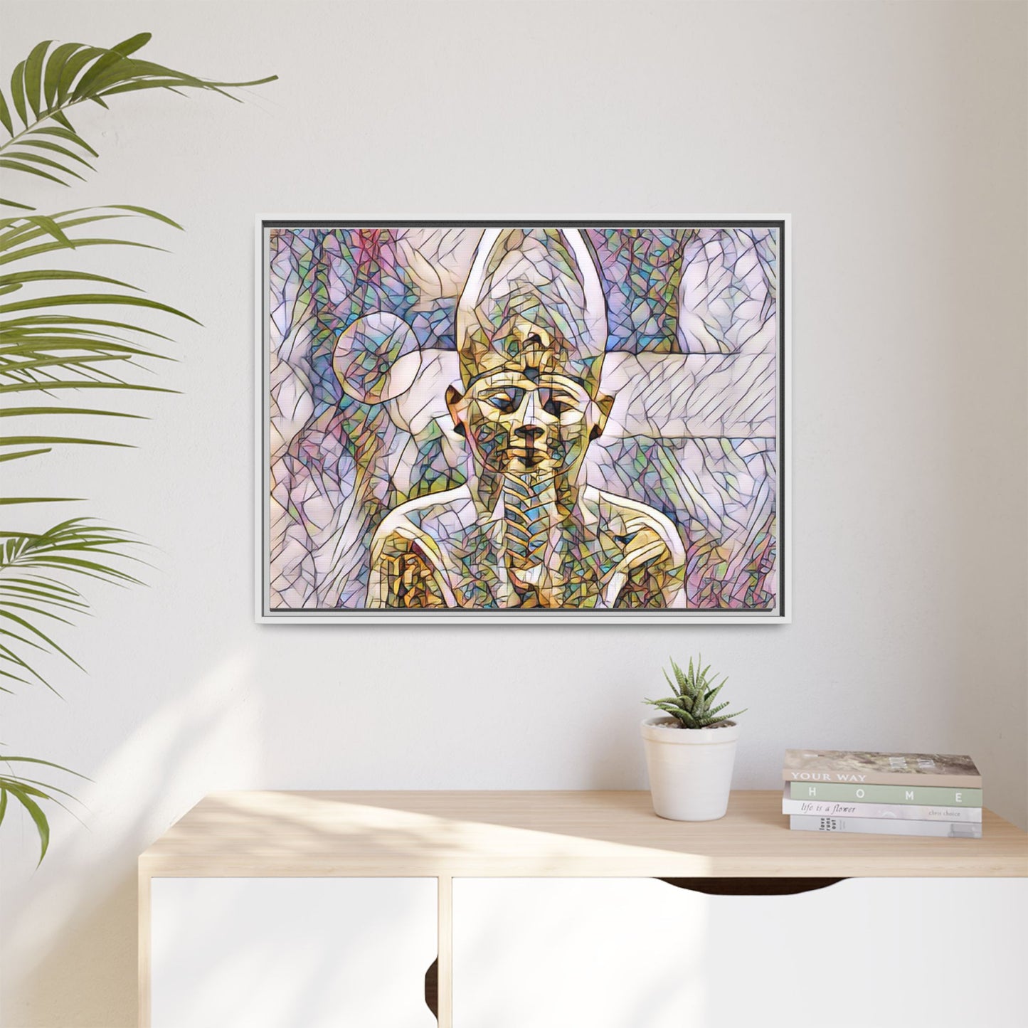 Egyptian Pharaoh Stained-Glass Style Matte Canvas Print, Framed
