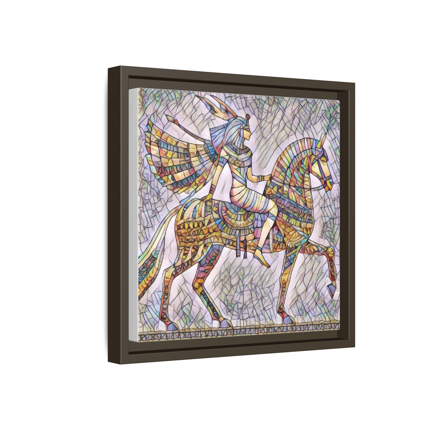 Stained-Glass Style Egyptian Horseman Framed Canvas Print