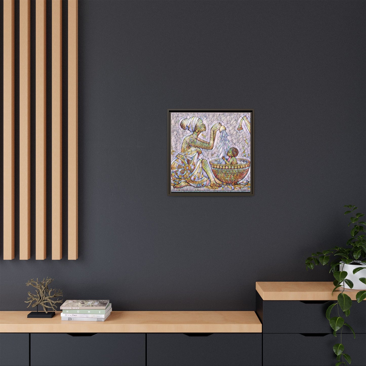 African Mother and Child Mosaic Matte Canvas (Framed)