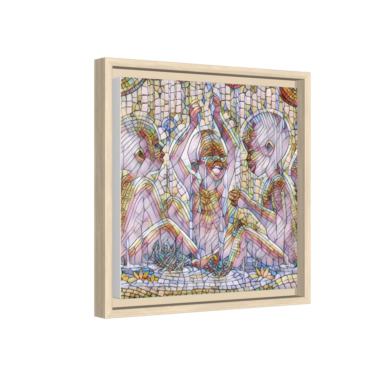 Framed Matte Canvas Art — Mosaic Children Playing (Multicolor)