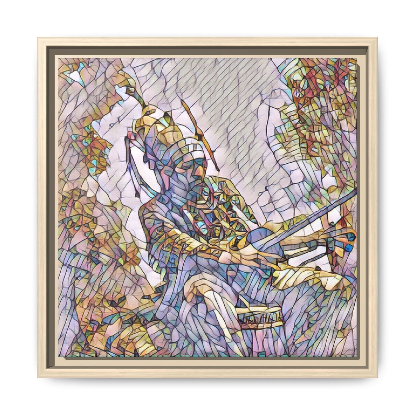 Framed Archery Canvas Print — Stained-Glass Archer Wall Art