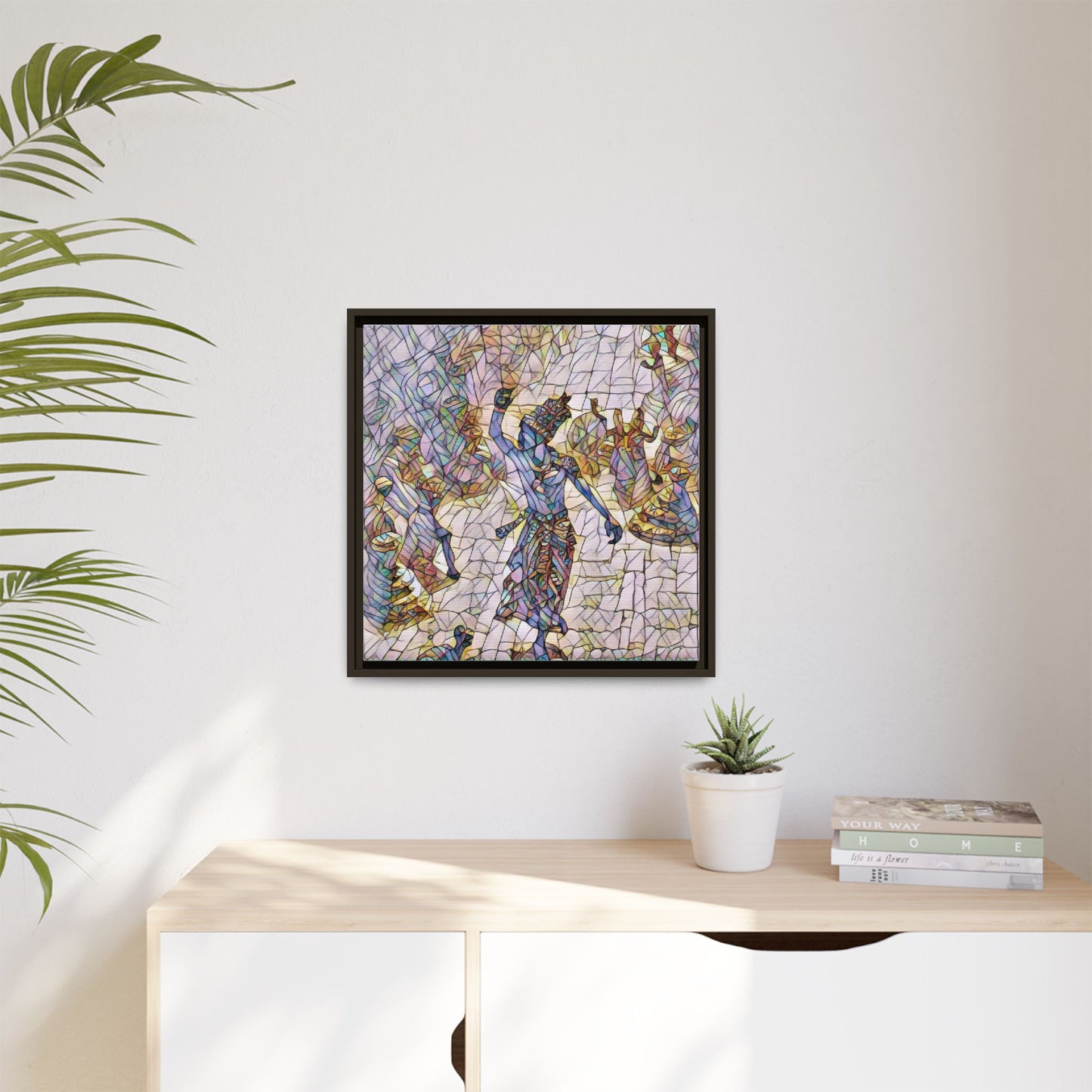 Framed Canvas Art — Colorful Mosaic Krishna Dance Print