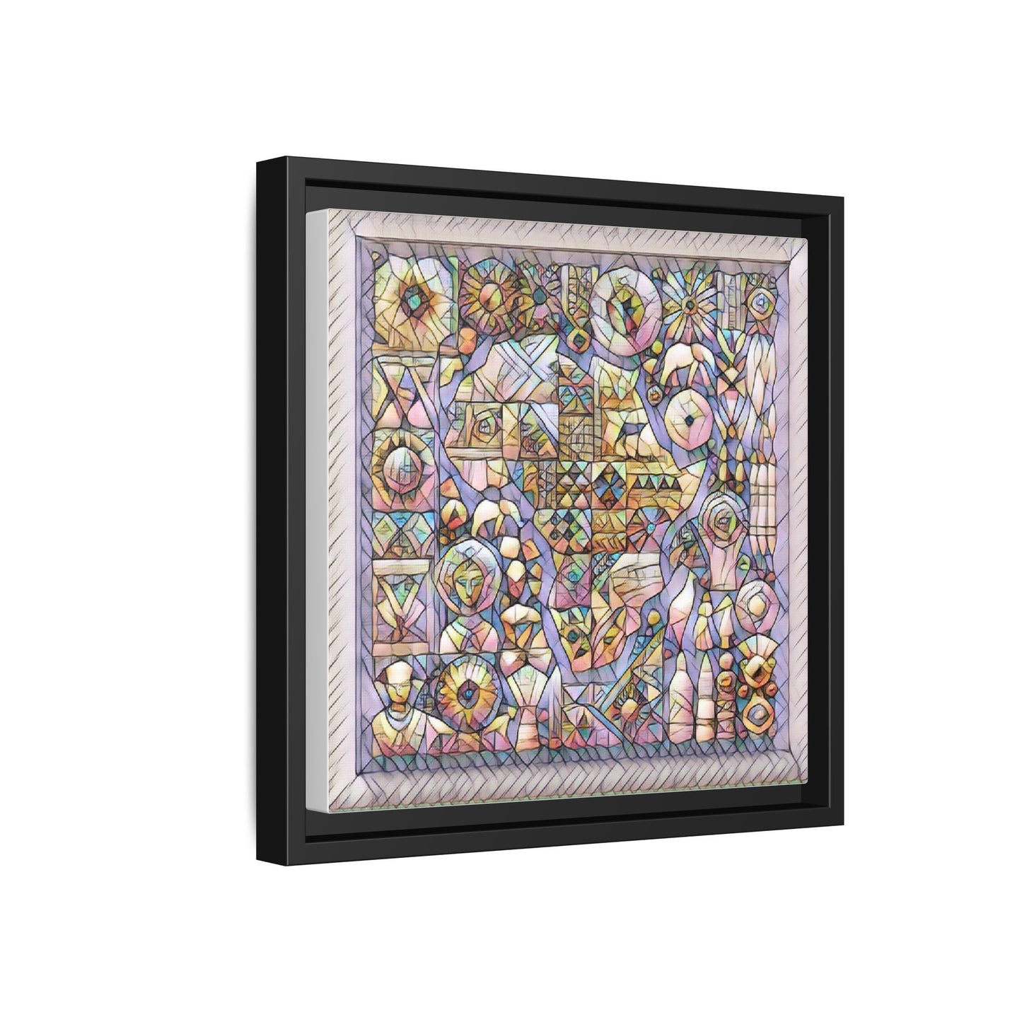 Framed Abstract Mosaic Matte Canvas Art — Pastel Geometric Wall Decor