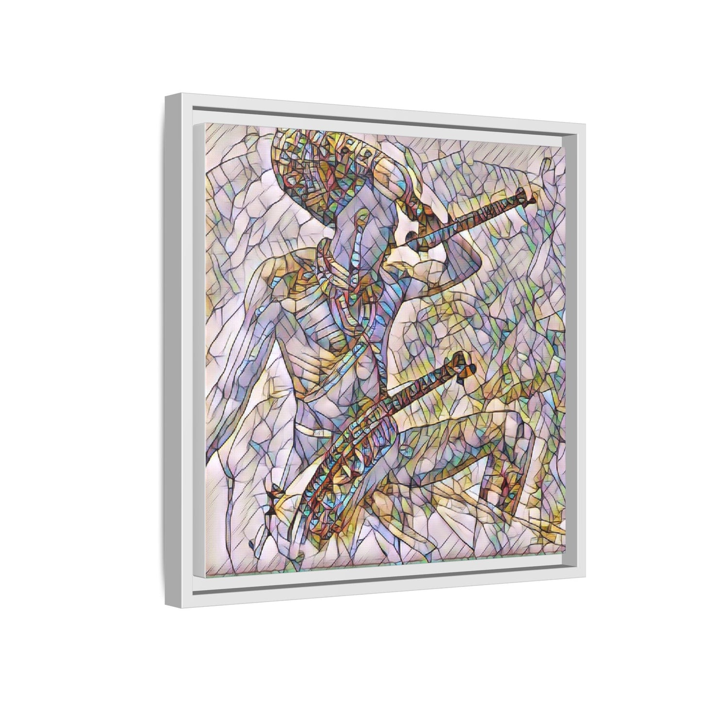 Stained Glass Blue Musician — Framed Matte Canvas Art
