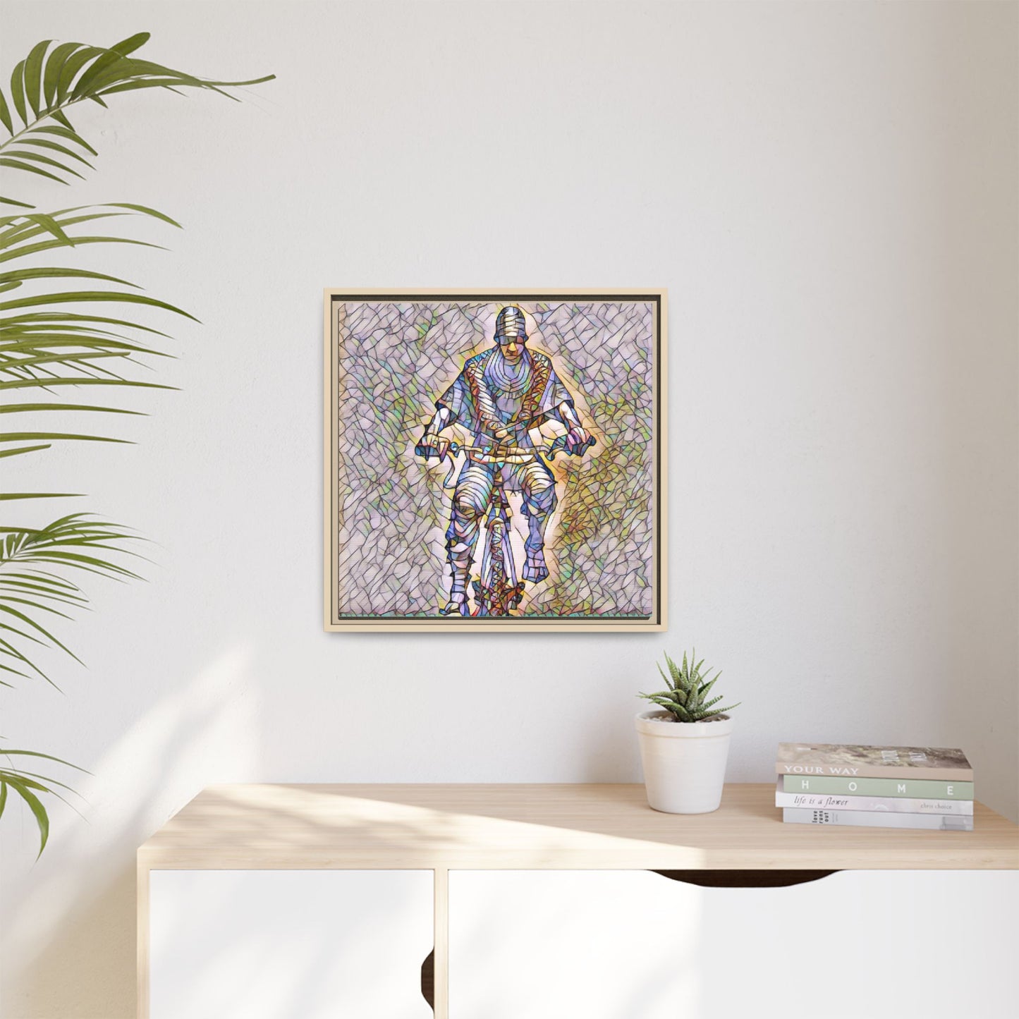 Framed Matte Canvas Art - Stylized Cyclist Illustration