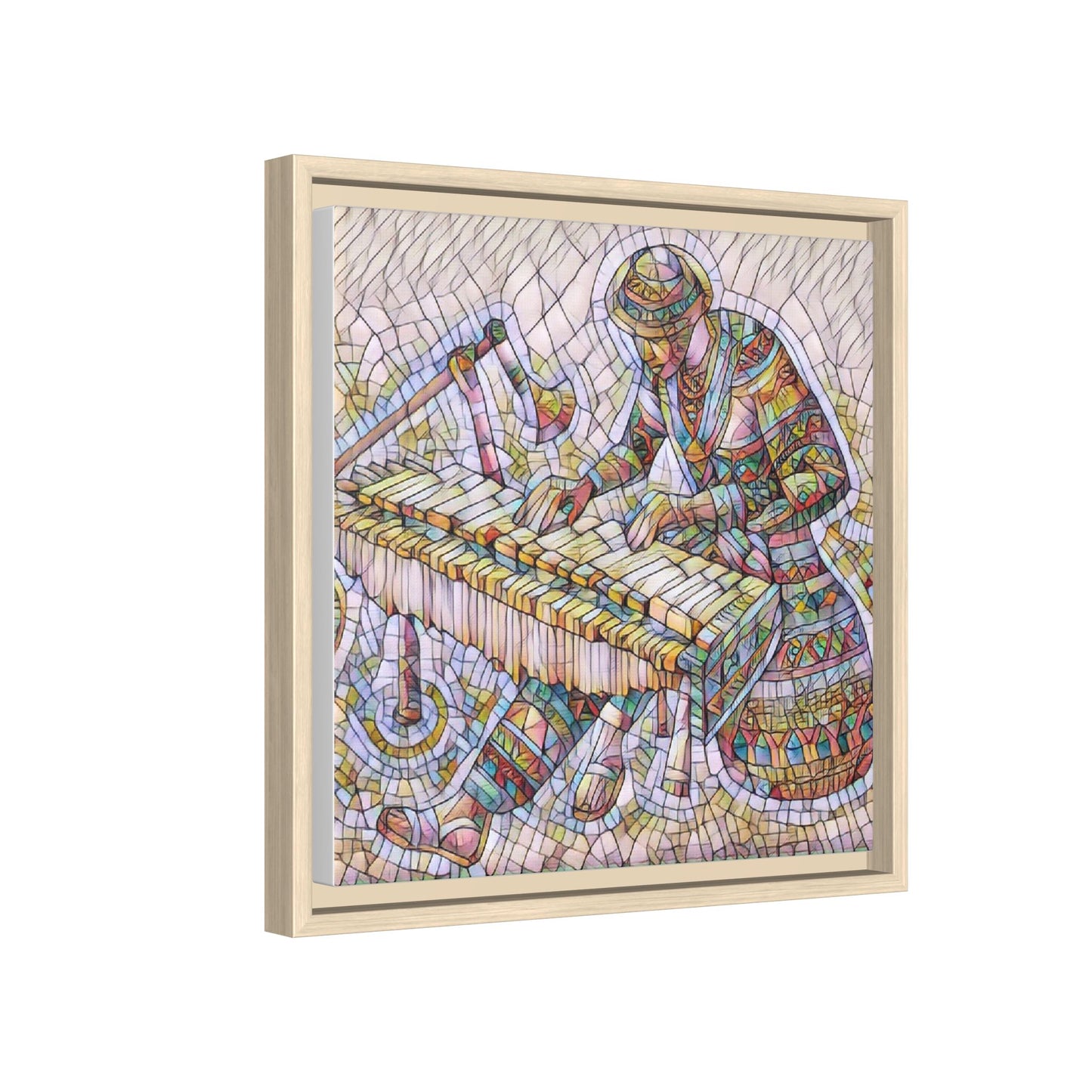 Framed Canvas Art - Colorful Mosaic Vibraphone Musician Print